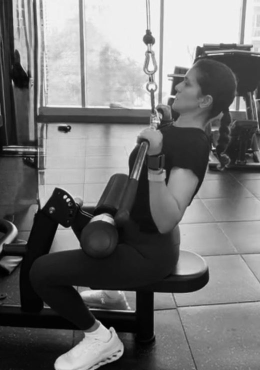 himani T Dahiya training on a cable machine.